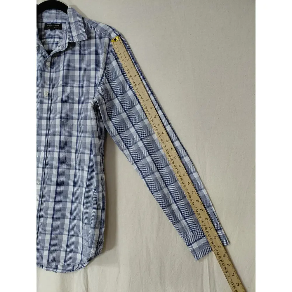 Banana Republic Blue Plaid Slim Fit Button-Up Shirt Men Size S